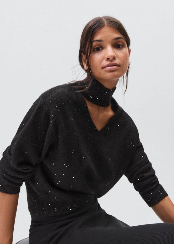 MANGO TEEN gebreide trui zwart met pailletten