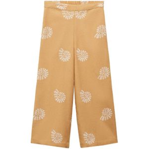 Mango Kids broek met all over print en borduursels mosterdgeel/wit