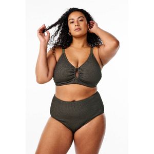 Zizzi high waist bikinibroekje SLINA met ribstructuur donkergroen