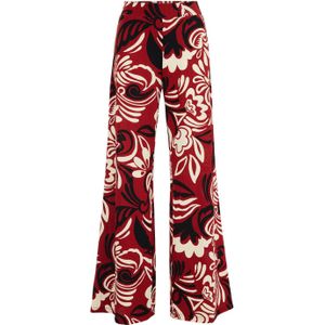 WE Fashion wide leg broek met all over print rood/ecru/zwart