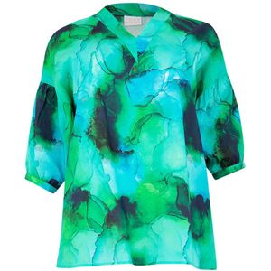 Yoek geweven blousetop met all over print groen/blauw