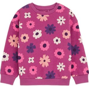 WE Fashion gebloemde sweater roze/paars/ecru