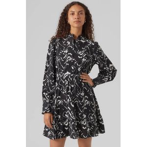 VERO MODA VMCIA jurk met all over print en ruches zwart/wit