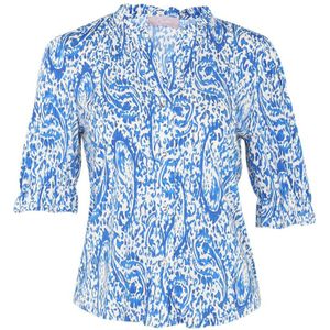 Cassis blouse met all over print blauw/wit