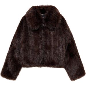 Mango faux fur jas donkerbruin