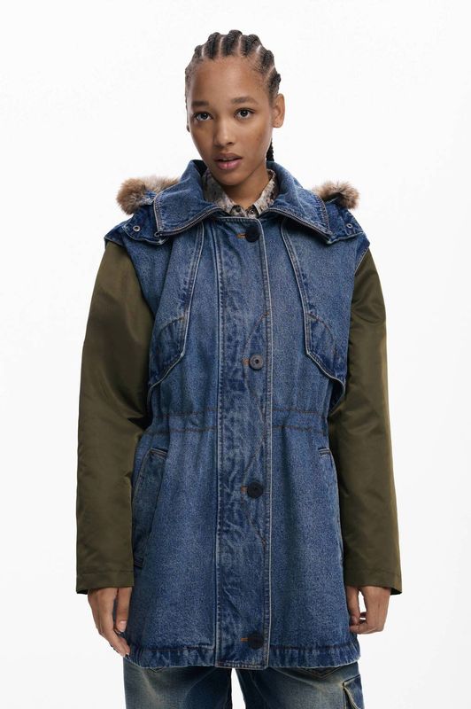 Desigual - Parka - Denim - Met Imitatiebont - Afneembare Capuchon - Regular Fit