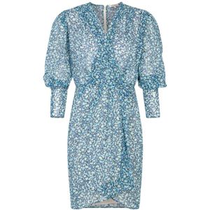 Morgan semi-transparante jurk met all over print lichtblauw/donkerblauw/geel