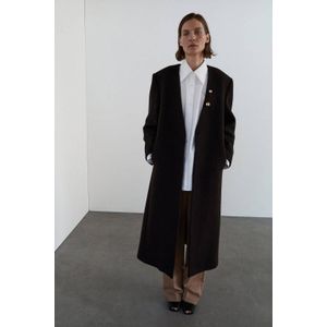 Mango wollen manteljas donkerbruin