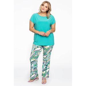 Yoek bootcut broek van travelstof met paisleyprint wit/groen/lila