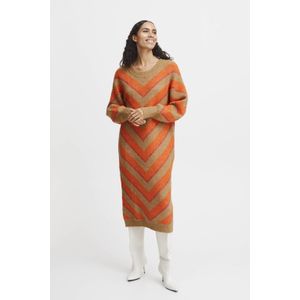 B.Young gebreide jurk BYMICA met grafische print bruin/oranje