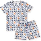 Little Label shortama met all over print van biologisch katoen grijs/blauw/oranje