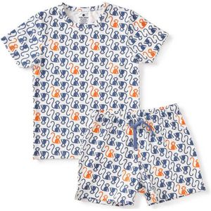 Little Label shortama met all over print van biologisch katoen grijs/blauw/oranje