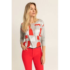 Expresso top Long sleeve panel geometric print T-shirt met grafische print lichtgrijs/rood