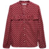 Mango Kids blouse met all over print en ruches donkerrood/ecru