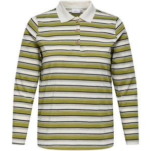 ONLY CARMAKOMA - Gestreepte Top - Groen - Polo Kraag - Lange Mouwen