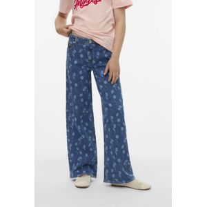VERO MODA GIRL wide leg high waist gebloemde wide leg jeans medium blue denim