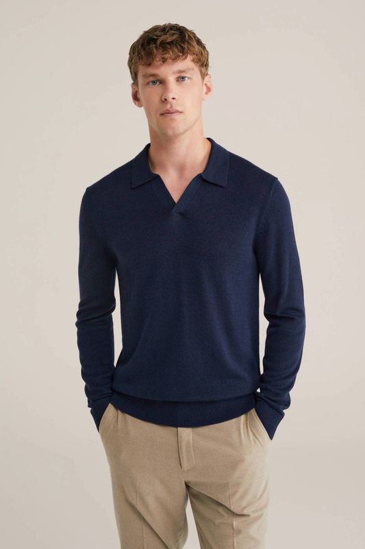 Fundamentals - Slim Fit - Polo - Donkerblauw - Merino Wol