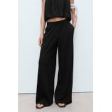 Mango wide leg regular waist broek zwart fijn gebreid