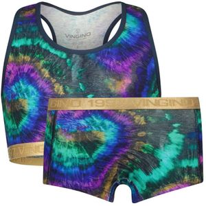 Vingino bh top + short tie dye groen/lila/zwart