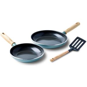 GreenPan Mayflower koekenpannenset Ø 20cm + Ø 24cm + 1 accessoire - lichtblauw - inductie - PFAS-vrij