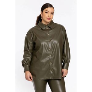 YOEK imitatieleren blouse kaki