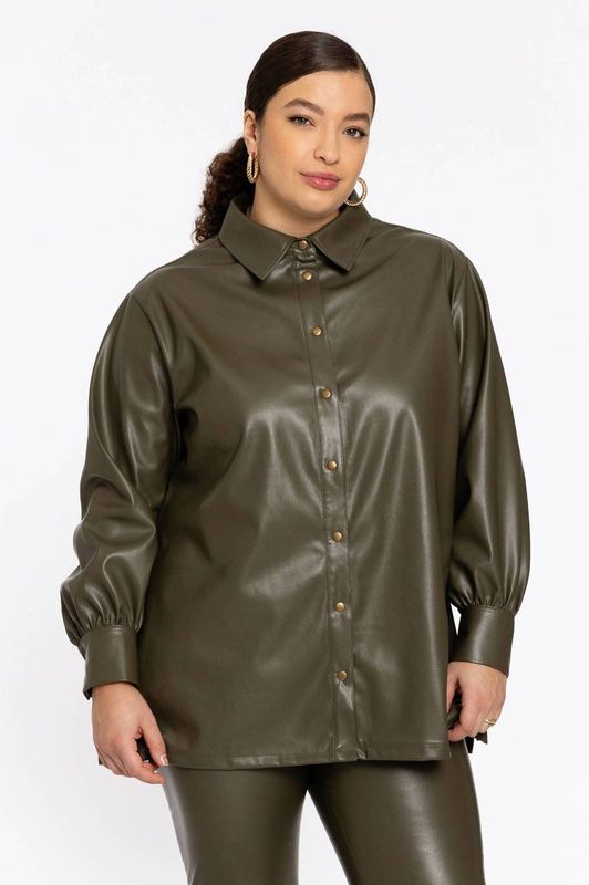 YOEK imitatieleren blouse kaki