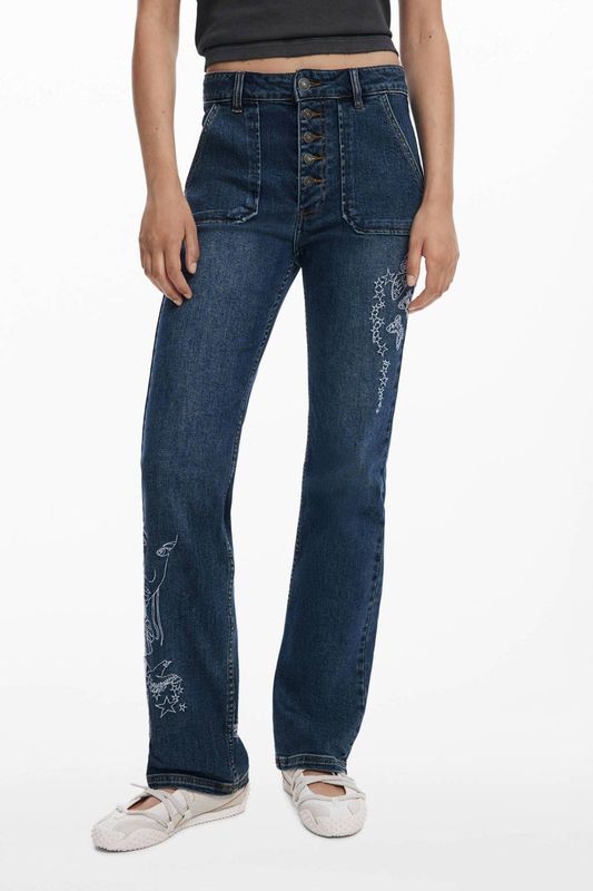 Desigual - Geborduurde Jeans - Lange Rechte Jeans - Met Vierkante Zakken
