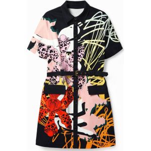 Desigual blousejurk met all over print en ceintuur zwart