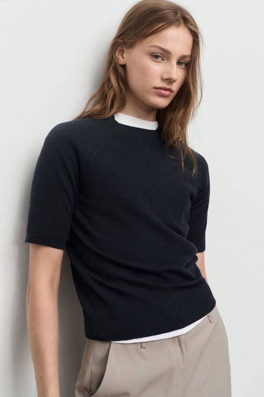 Mango pullover met wol marineblauw