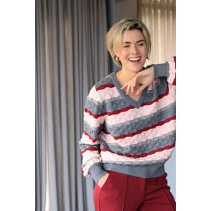 Ivy Beau gestreepte trui grijs gebreid