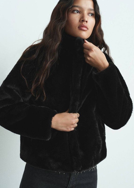 MANGO TEEN imitatiebonten outdoor jas zwart