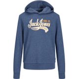 JACK & JONES JUNIOR hoodie JJELOGO met tekst blauw/geel