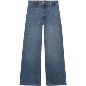 Mango cropped high waist wide leg jeans medium blue denim