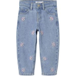 NAME IT MINI loose fit jeans NMFBELLA met all over print en borduursels light blue denim
