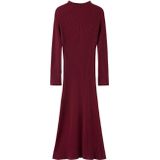 Mango midi jurk rib gebreid donkerrood