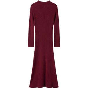 Mango midi jurk rib gebreid donkerrood