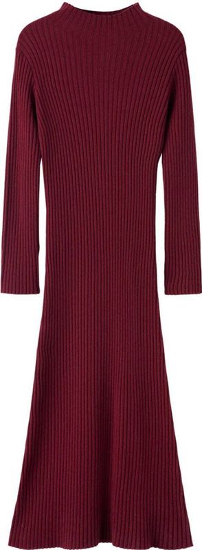 Mango midi jurk rib gebreid donkerrood