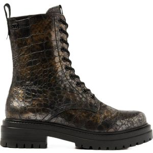 Lazamani Alize leren veterboots met slangenprint goud