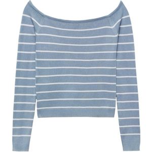 MANGO TEENS gestreepte fijngebreide off shoulder top middenblauw/wit