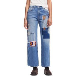 Desigual cropped high waist wide leg jeans light blue denim