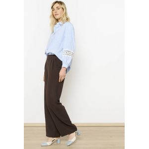 LOLALIZA wide leg high waist broek donkerbruin