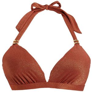 BEACHWAVE voorgevormde halter bikinitop met lurex brique