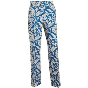 Geisha straight fit pantalon met all over print blauw/ ecru