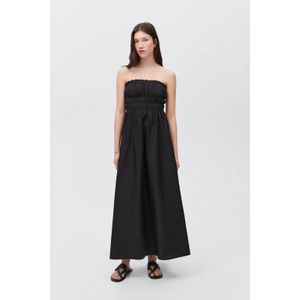 MANGO TEEN - Maxi Jurk - Zwart - Katoen - Mouwloos Met Ruches