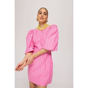 HARPER & YVE - Korte Jurk - Roze - Driekwart Pofmouwen - Open Rug