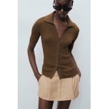 Mango gebreid vest donkerbruin