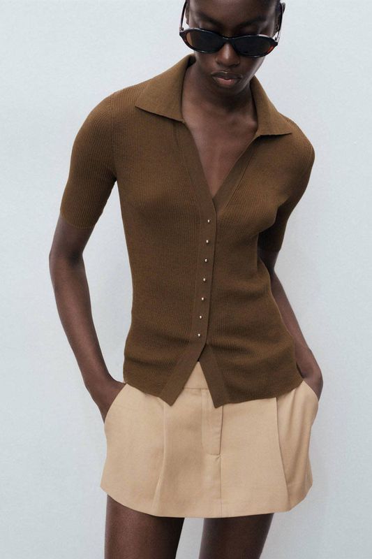 Mango gebreid vest donkerbruin