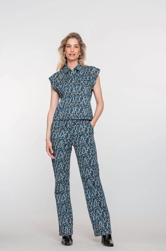 Geisha - Casual Broek - Blauw - Straight High Waist