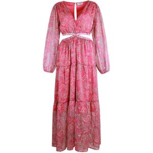 FLURESK maxi jurk Lissie met all over print en volant roze/groen
