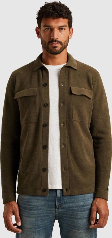 Cast Iron - Gebreid Vest - Kaki - Lange Mouw - Klassieke Kraag